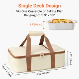 MIAOJIE Insulated Casserole Carrier for Hot or Cold Food,Pie Carrier Bag Lunch Tote for Potluck Parties/Picnic/Cookouts, Fits 9"x13" Baking Dish,Single Beige