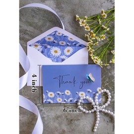 AZAZA Floral Thank You Cards with Envelopes 24 PK, Wedding Thank You Cards Unique Floral Design, 4x6 Wildflower Thank You Notes for Baby Shower, Bridal Shower, Sympathy (Blue Butterfly)