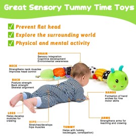 Lypsochaat Baby Sensory Toy 0 3 Month Music Animal Stuffed Plush Caterpillar Toy for Infant Baby Toy 0-3-6 Month Tummy Time with Crinkle Rattle for Boys Girls 6-12 Month Newborn Birthday Gifts