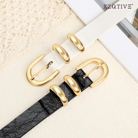 XZQTIVE 2 Pack Women's Skinny Leather Belts Ladies 0.78'' Thin Waist Belt for Jeans Dress Pants with Trendy Gold Buckle