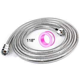 Shower Hose,118 inch Extra Long Stainless Steel Shower Head Hose for Hand Held Shower Heads, Replacement Hose with Brass Insert and Nut,Flexible and Durable with Plumber Tape (Chrome)