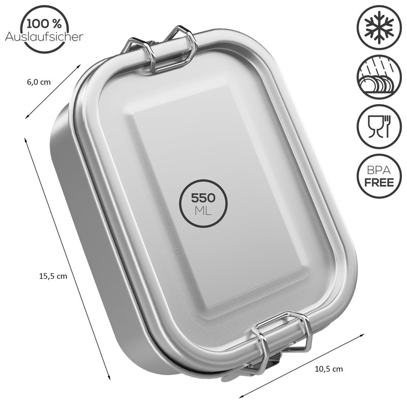 WELLGRO Stainless Steel Square Containers - 550 ml 850 ml