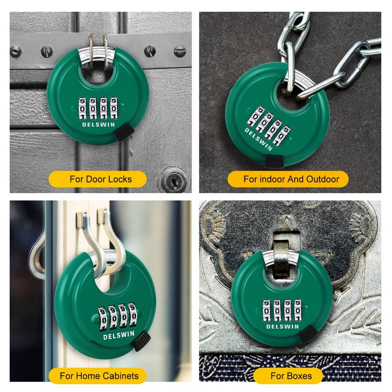 DELSWIN 4 Digit Combination Lock, Outdoor Combination Disc Padlock with
