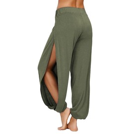 PACBREEZE Women's Yoga Harem Pants Side Slit Joggers Active Workout Sweatpants Beach Cover-up Pants(Army Green, X-Large)