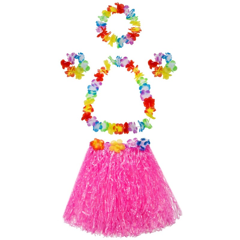 TOODOO Elastic Hawaiian Hula Grass Skirt with Flower Costume Set