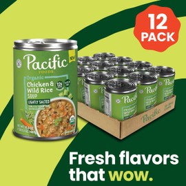 Pacific Foods Organic Lightly Salted Chicken and Wild Rice Soup, 16.3 oz Can (Pack of 12)
