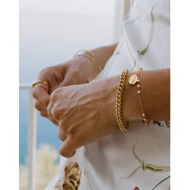 POTESSA Cross Charm Link Chain Bracelet For Women Dainty Rosary 18K Gold Plated Beaded Chain Religious Bracelet