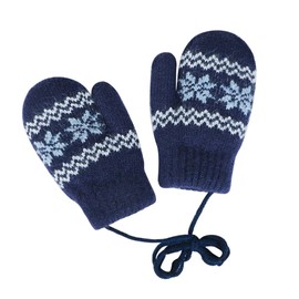 Kids Toddler Thermal Gloves Baby Winter Knitted Mittens Thick Warm Full Finger Gloves Cute Snowflake Hanging Neck Mittens Fleece Lined Gloves with Anti-Lost String for Boys Girls 0-2 Years Old