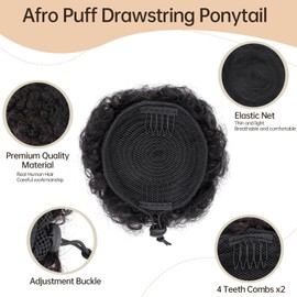 S-noilite Afro Puff Drawstring Ponytail Kinky Curly Bun Hair 1 Pieces Real Human Hair Extensions Remy Updo Hair for Black Women Girls Small (Natural Black)