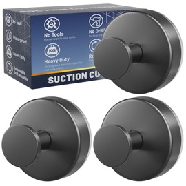 Deluwire Suction Cup Hooks for Shower,3 Packs Wall Mount Towel Holder,Removable Shower Towel Suction Hooks for Bathroom Wall,Kitchen,Glass,Mirror,Tile to Hang Robes,Loofah-Black