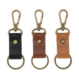 SG Store 3Pcs Genuine Leather Keyring Car Key Fob Vintage Personaliser Keyring Vintage Purse for Men Women Car Accessories Set Black Dark Brown and Brown