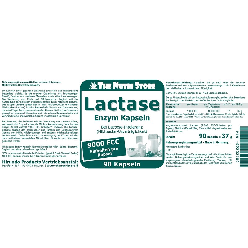 Lactase 9,000 FCC Enzyme Capsules Pack of 90 for Lactose