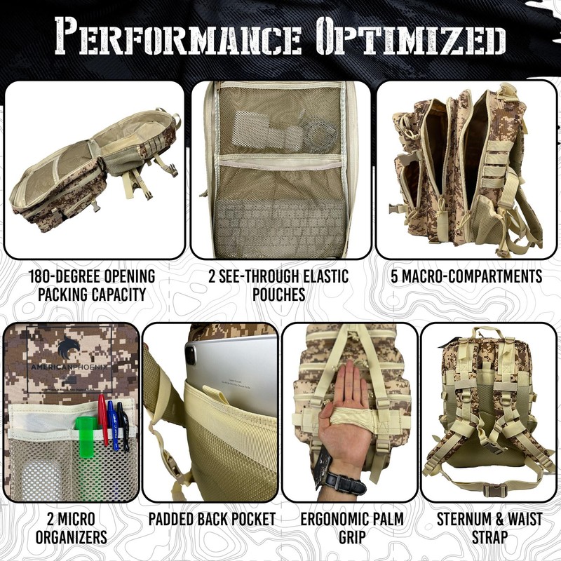 AMERICANPHOENIX 45L Elite Tactical Backpack | 3X Stronger Work &