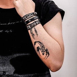 Manfnee 6PCS Braided Leather Bracelet Punk Biker Cuff Wrap Bracelets for Men Women Adjustable