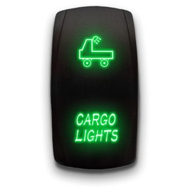 Cargo Light - Green - Laser Etched Toggle Switch 5-PIN MAintained Switch Waterproof Black Shell/ON-Off DPST Illuminated Rocker Switch for Auto Truck Boat Marine - 20A 12V/10A 24V