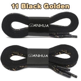 DANHUA Flat Colorful Shoelaces for Sneakers Art Printed Pattern String 2 Pair, 11 Black Golden, 51Inch (130CM)