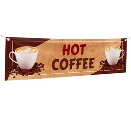 Hot Coffee Large Banners and Signs for Outdoor by Mavis Printing-Polyester Banner with 4 Holes for Easy Hang Indoor & Outdoor| 4x1 Feet HD Banner to Promote Food & Beverages | Made in USA