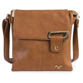 Mabel Womens Messenger Cross-Body Shoulder Bag With Silver or Gold Trim - Medium Size Handbag - FAITH (Brown - Gold Trim)