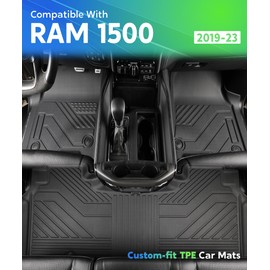 TPE All-Weather Floor Mats for Car Mat for Dodge Ram 1500 2019-2024 Truck Floor Liners (NOT Classic Model) Custom Fit Floor Liners Accessories (3-Piece Set, Black)