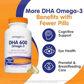 OmegaVia DHA 600 mg Omega-3 Aceite de Pescado Concentracin DHA ultra pura (forma de triglicrido). Purificado para quitar el mercurio. Ideal DHA Omega 