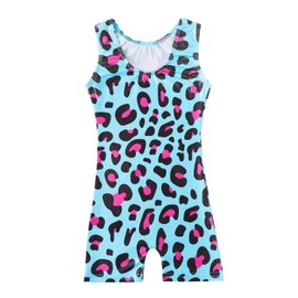 HOZIY - Maillot de gimnasia con pantalones cortos para niñas y niños pequeños, trajes de ciclismo con diseño de unicornio, leopardo, galaxia, Azul Leopard, 7-8 Años