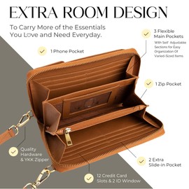 BULL GUARD Crossbody Leather Phone Purse, Anti Theft and RFID Blocking, XtraRoom Spacious Design for Travel or Everyday Use