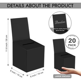 zzhxkjhky 20 Pcs Black Raffle Boxes Ballot Boxes for Fundraising, 6 x 6 x 6 Inch Cardboard Box with Slot for Ticket and Removable Header Donation Box for Collecting Business Card Voting Contest