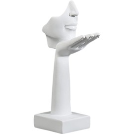 WAYUTO Modern Human Face Figurine Centerpiece Abstract Art Statue Sculpture for Home Bookshelf Desktop Decor Resin Blowing A Kiss Statue Creative Handmade Collectible Art Face Statue White