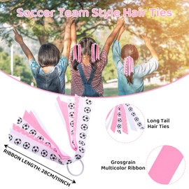 24 Pcs Soccer Hair Accessories for Girls, Holder Streamer Elastics, Soccer Pink Hair Ties, Soccer Ribbon,Soccer Scrunchies for Girls Ponytail Holder Scrunchies Gifts