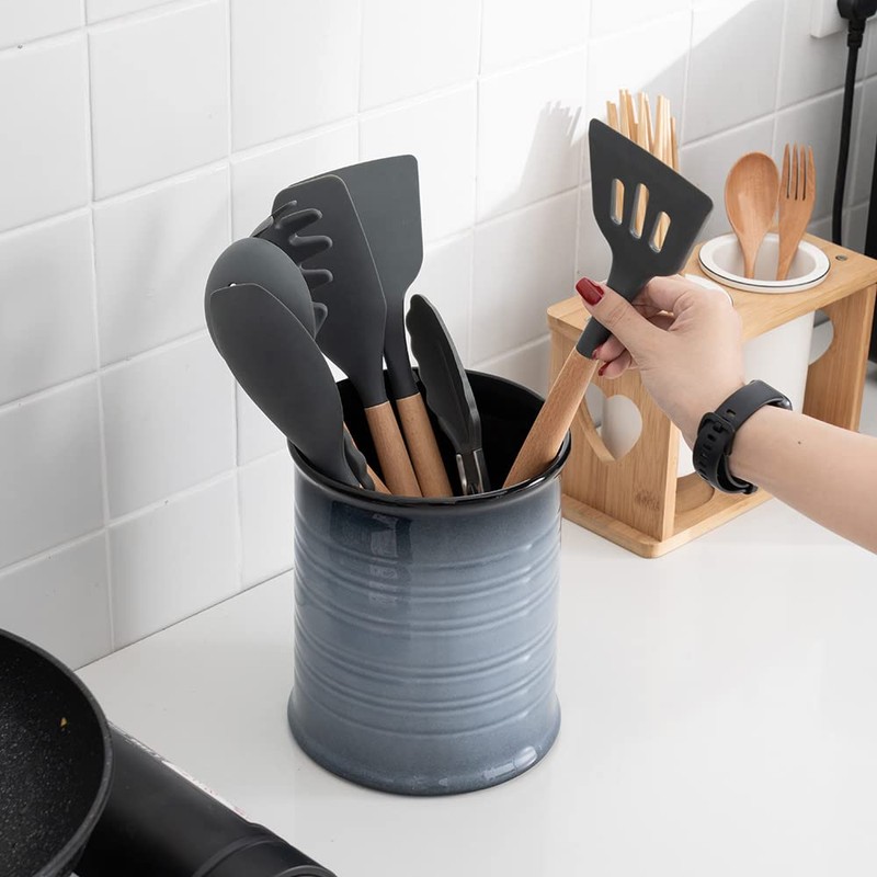 Nihow Kitchen Utensil Holder: 7.2 Inch Extra Large Ceramic Utensil