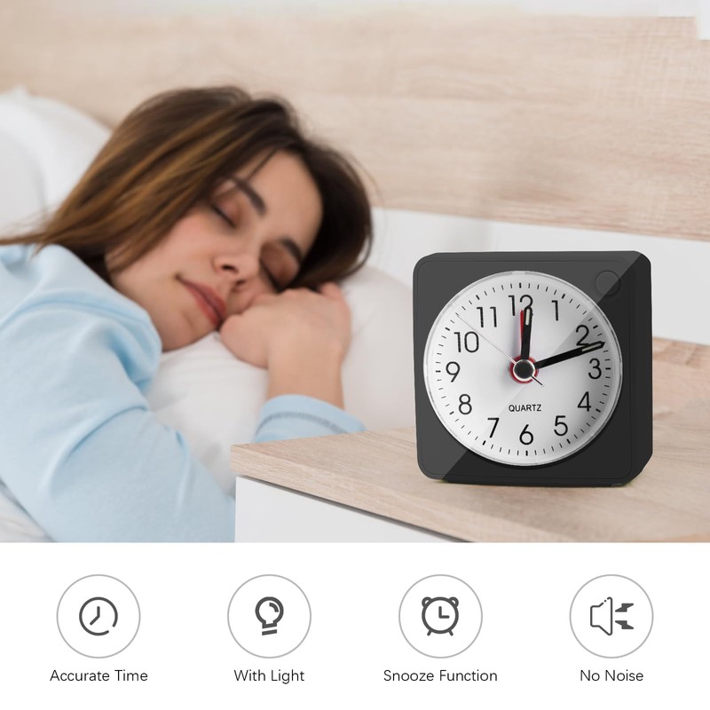 JOPHEK Mini Alarm Clock, Analogue Travel Alarm Clock with Snooze