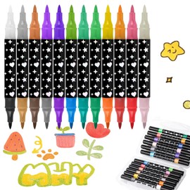 Canollo Metallic Stifte 24 Farben, 12 Dual Tip Marker Acrylstifte, Bunt Glitzerstifte Set, für Fotoalbum zum Selbstgestalten, Gästebuch Hochzeit, Metallic Stifte, Geschenke für Einschulung Mädchen