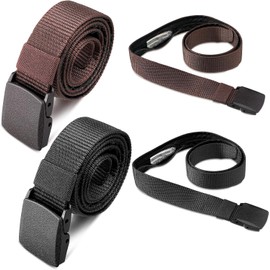 Eurzom 2 Cinturones de Dinero de Viaje para Hombres con Compartimento Secreto Cinturón Antirrobo Seguro para Efectivo Cinturón de Nailon de Seguridad Tipo Billetera con Hebilla de Plástico Negro Café