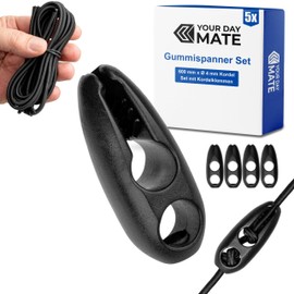 Elastic Rubber Tensioner Set, 5 Pack, 600 x Diameter 4 mm Cord with Matching Cord Clips, in Black, Luggage Straps for Warning Sign Italy, Spain, Portugal, Tie Down Strap, Bicycle Carrier, Caravan,