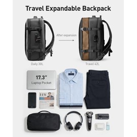 Muzee MARK RYDEN Expandable Travel Backpack 42L, TSA-Approved Anti-Theft Backpack with USB Charging Port, Business Laptop Backpack for Men Fits 17-inch Laptop, Water-Resistant Carry-on Luggage