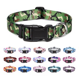 Suredoo Adjustable Nylon Dog Collar with Patterns, Soft Comfy Pet Collar for Small Medium Large Dogs (M, Dog Camouflage Green)