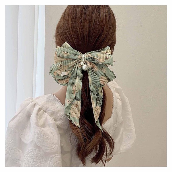 Boho Floral Bow Hair Clip Large Floral Hair Bow Silky