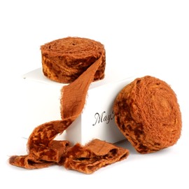 MAYREEL 1 Inch Copper Crushed Velvet Ribbon Frayed Edge Hand Torn for Bridal Bouquets Invitations Vow Books Gift Baskets Hair Bows 6 Yards