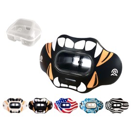 COOLLO SPORTS Lip Guard Mouthguard MAXX/Might Football and High Impact Sports Lip Protector for Adults & Youth (Strap Included) (Golden White Fangs -(One Layer), Without Case (Adult 8+))