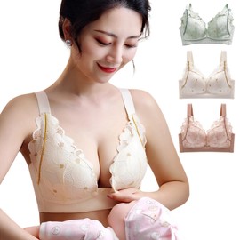 Matreeglam Breastfeeding Bra, Open Front Bra, Maternity Bra, Sag Prevention, Skin-friendly, High Armpit Design, Soft, Cotton, Breathable, Front Opening, Wire Bra, Large Size, Stylish, Easy to Put on