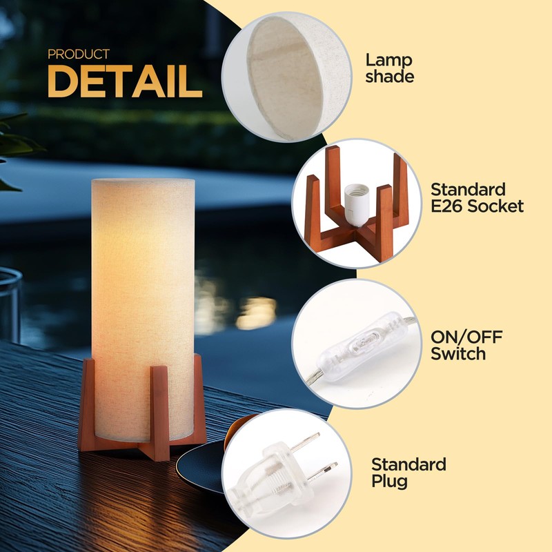 Fengarolam Modern Small Table Lamps, Nightstand Lamp with Linen Fabric