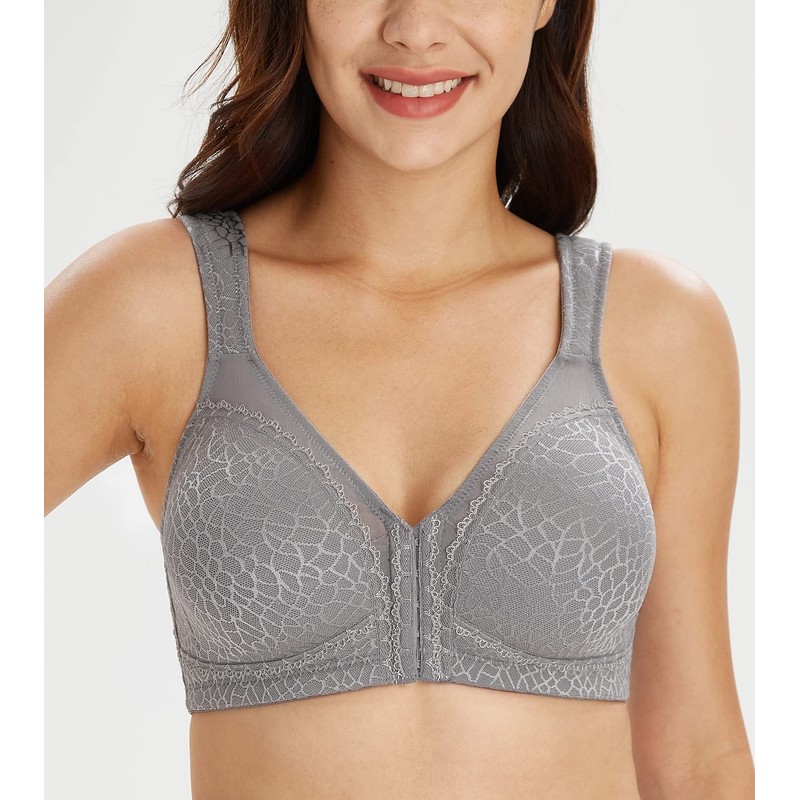 Lemorosy Women's Wirefree Jacquard Back Support Bra Full Figure Front