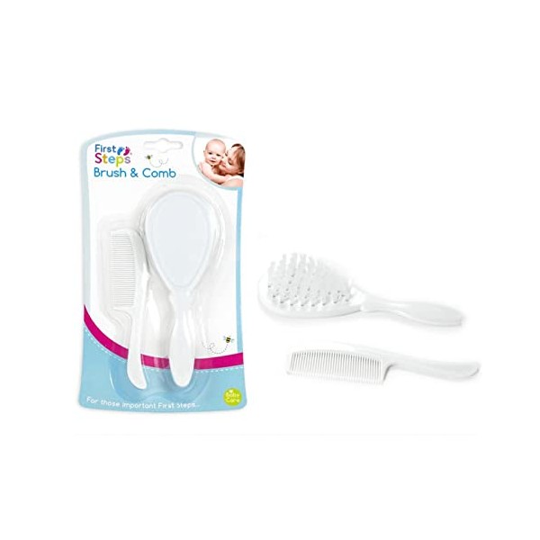 Baby Hair Brush & Comb Set in White Soft & Gentle for your Baby First Steps