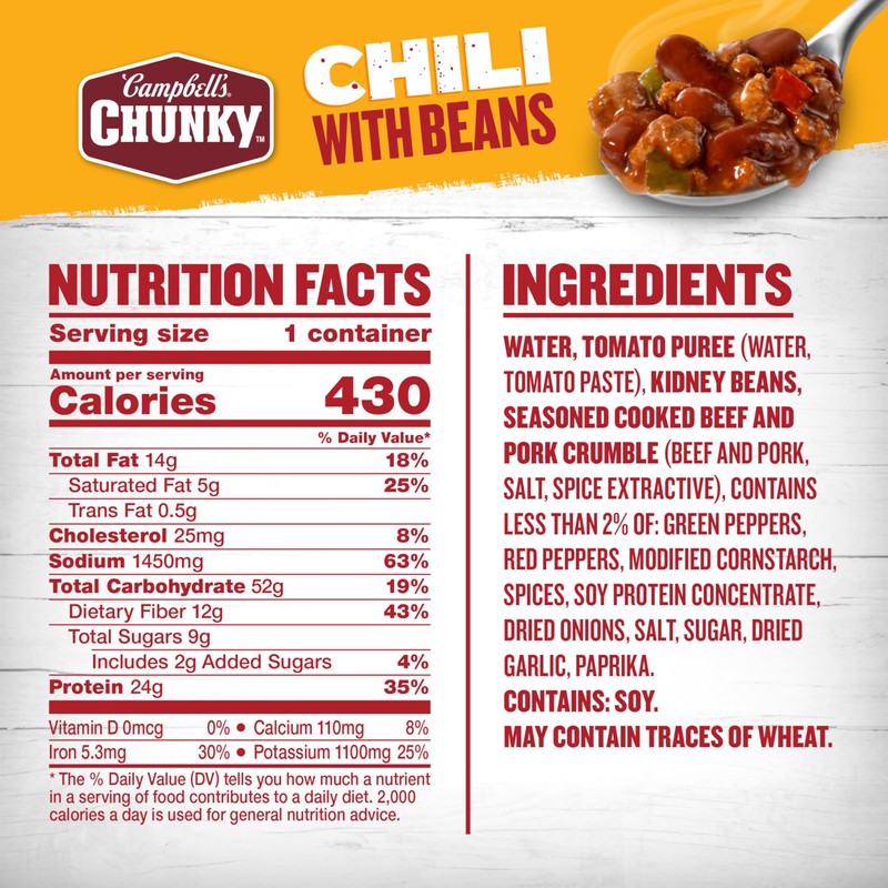 Campbell's Chunky Chili with Beans, 15.25 oz. Microwavable Bowl