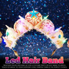 DRESBE Light Up Starfish Tiara and Crown Seashell Conch LED Headband Mermaid Ocean Hair Accessories for Women