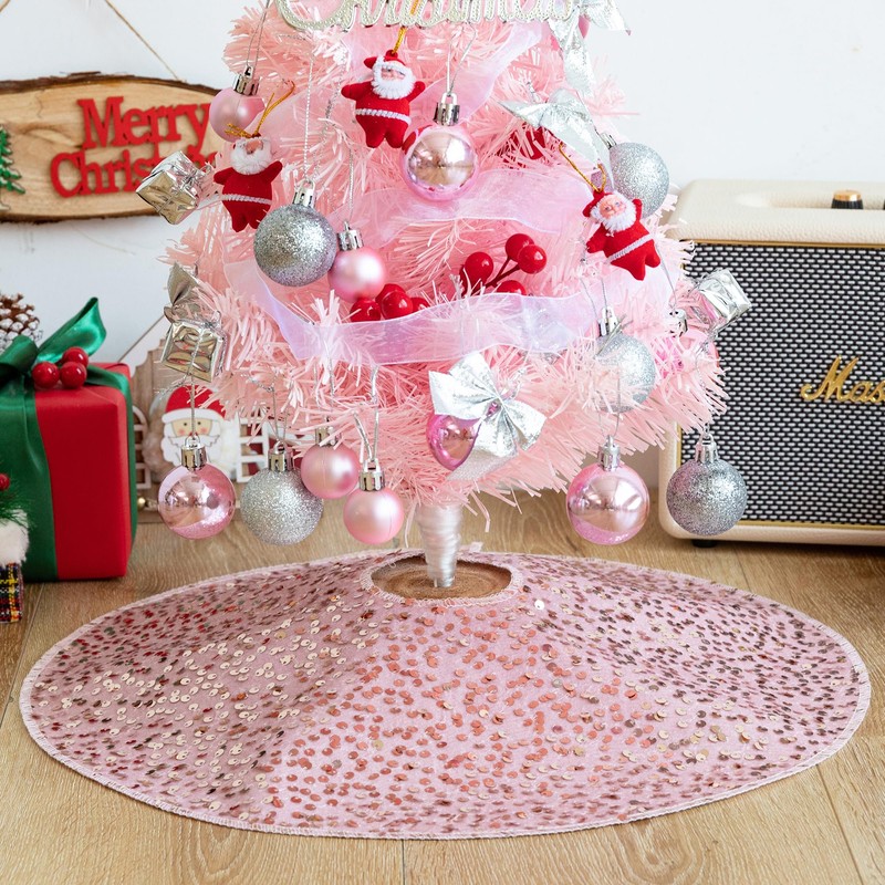 Christmas Tree Skirt, 18 inch Sparkly with Faux Fur Plush