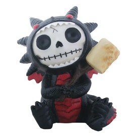 SUMMIT COLLECTION Furrybones Scorchie Signature Skeleton in Black Dragon Costume Holding Stick of Roasted Marshmallow