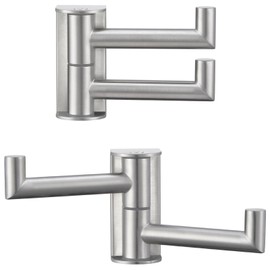 Suyar Brushed Nickel Double Towel Hook, SUS 304 Stainless Steel Swivel Wall Hook with 2 Arms, Foldable Robe Coat Hanger for Bathroom, 2 Pack