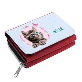 Striefchen® Girls Wallet with Cat and Name of Choice, red, Playful