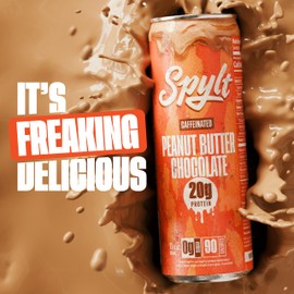 Spylt High Protein Peanut Butter Chocolate Milk with 60mg Caffeine & 20g Protein - 90 Calories, Ready to Drink, Sugar Free, Lactose Free Milk, Perfect for Workout Recovery & Afternoon Pick Me Up - 12 Count